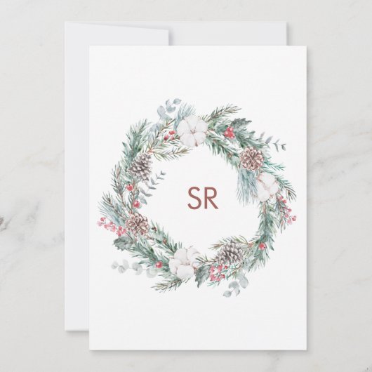 冬をテーマとしたかわいいクマのおもちゃコーヒーウォーターカラーアート 招待状 (裏面)