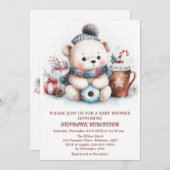 冬をテーマとしたかわいいクマのおもちゃコーヒーウォーターカラーアート 招待状 (正面/裏面)