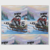 冬をテーマにしたアライグマオリジナルアートラッピング紙 ラッピングペーパー (フラット)