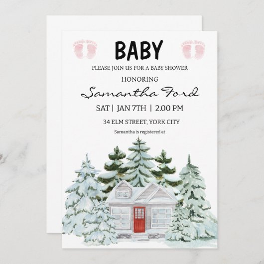 冬をテーマにしたベビーシャワー招待状 招待状 (正面/裏面)