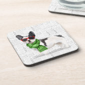 冬をテーマにしたボストンテリアとウーフワードアート コースター (左側)