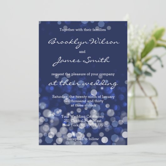 冬をテーマにした結婚式招待状ブルー《写真》ぼけ味 招待状 (スタンド正面)