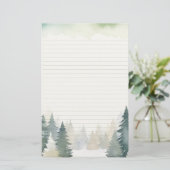 冬をテーマにした緑の松の木が並んだ 便箋 (スタンド正面)