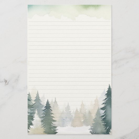 冬をテーマにした緑の松の木が並んだ 便箋 (正面)