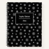 冬をテーマにした雪のかけらモダン模様(黒) ノートブック (正面)