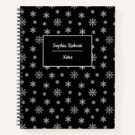冬をテーマにした雪のかけらモダン模様(黒) ノートブック