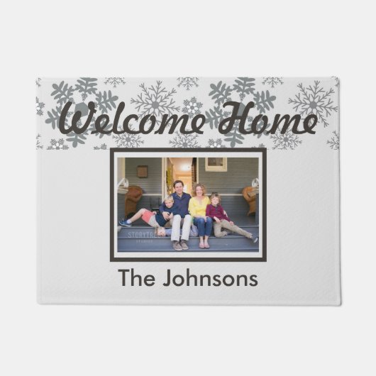 冬をテーマにした雪の結晶ウェルカムホーム ドアマット (正面)