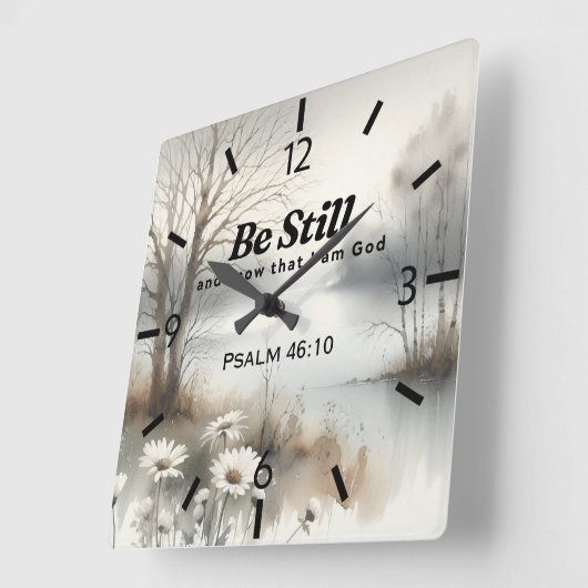 冬をテーマにした静かな時計と聖書の聖句 スクエア壁時計 (傾斜)