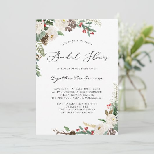 冬をテーマ素朴にしたフローラベリーブライダルシャワー 招待状 (スタンド正面)