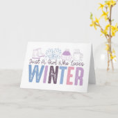 冬を愛する少女かわいい季節のデザイン カード (黄色い花)