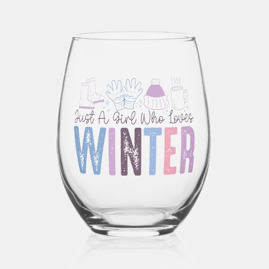 冬を愛する少女かわいい季節のデザイン ステムなしワイングラス (正面)