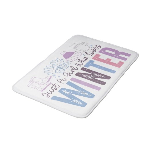 冬を愛する少女かわいい季節のデザイン バスマット (アングル)