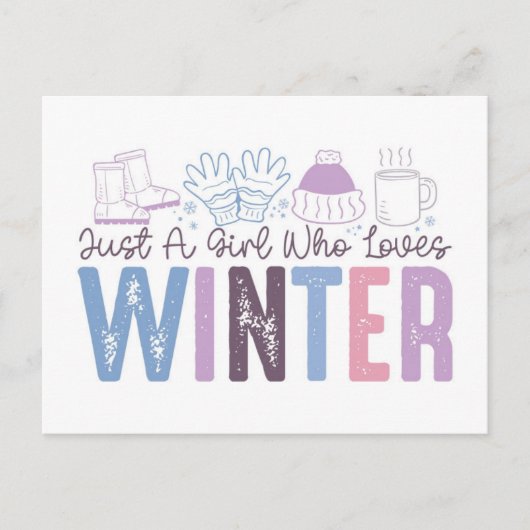 冬を愛する少女かわいい季節のデザイン ポストカード (正面)