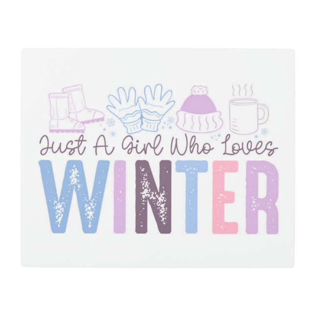 冬を愛する少女かわいい季節のデザイン メタルプリント (正面)