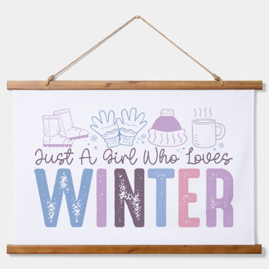 冬を愛する少女かわいい季節のデザイン 吊り下げ型タペストリー (正面)