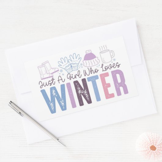 冬を愛する少女かわいい季節のデザイン 長方形シール (封筒)