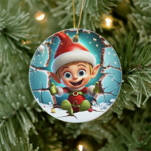 冬を楽しむ幸せなクリスマスエルフ セラミックオーナメント (ツリー)