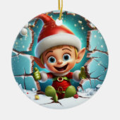 冬を楽しむ幸せなクリスマスエルフ セラミックオーナメント (正面)