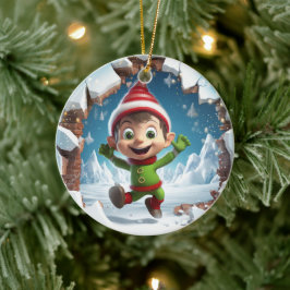 冬を楽しんで幸せなクリスマス小妖精や小人。 セラミックオーナメント