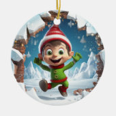 冬を楽しんで幸せなクリスマス小妖精や小人。 セラミックオーナメント (正面)