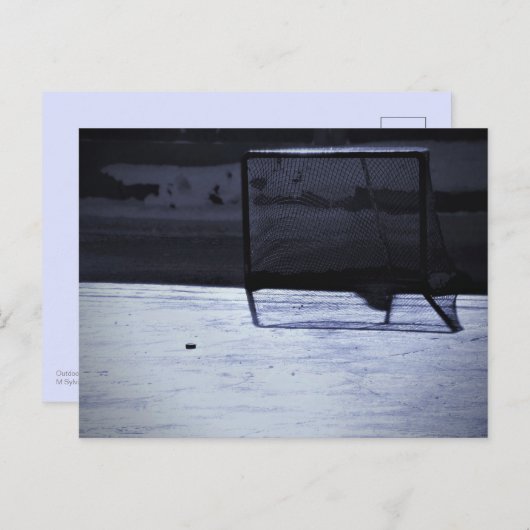 冬アイスホッケーパック空のネット ポストカード (正面/裏面)