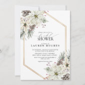 冬エバエレガントーグリーンフローラブライダルシャワー 招待状 (正面)