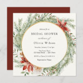冬エバエレガントーグリーンポインセチアブライダルシャワー 招待状 (正面/裏面)