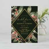 冬エバエレガントーグリーンポインセチアブライダルシャワー 箔招待状 (立ち正面)