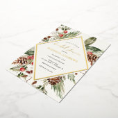 冬エバエレガントーグリーンポインセチアブライダルシャワー 箔招待状 (回転した状態)