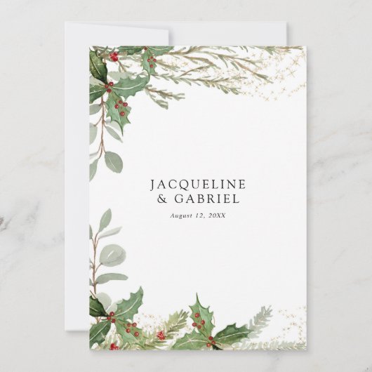 冬エレガントのクリスマス・ランタン・レッド・ホリー結婚ズ 招待状 (裏面)