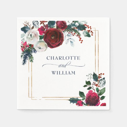 冬エレガントのバラの葉結婚色 スタンダードカクテルナプキン (正面)