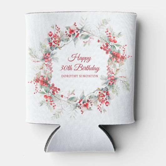 冬エレガントのベリーボタニカル30歳の誕生日 缶クーラー (正面)