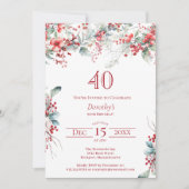 冬エレガントのベリーボタニカル40歳の誕生日 招待状 (正面)