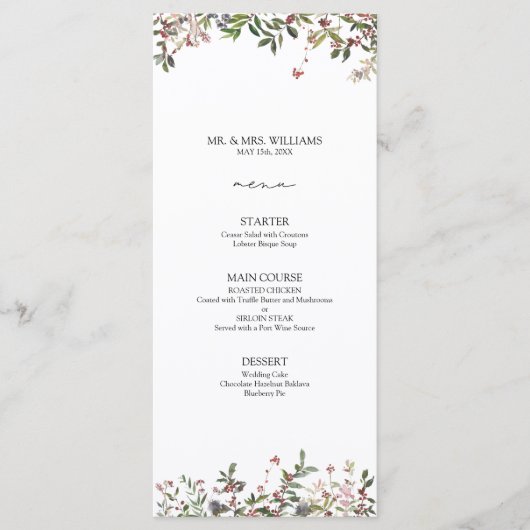 冬エレガントのワイルドフラワーベリ結婚ーのメニュー メニュー (正面)