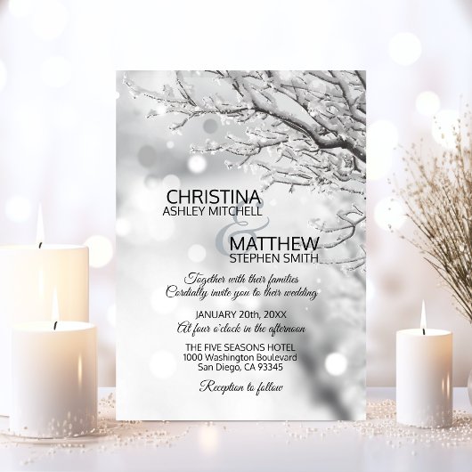 冬エレガントのワンダーランド雪の結婚結晶 招待状