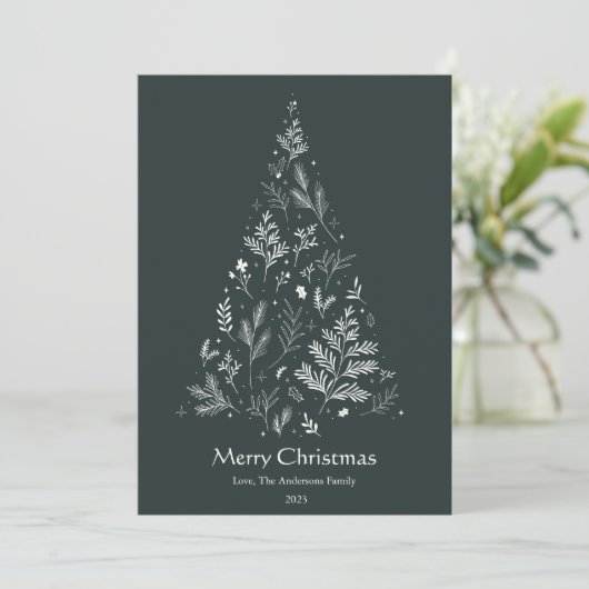 冬エレガントの暗いクリスマスツリー シーズンカード (スタンド正面)