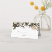 冬エレガントの牡丹シ結婚ックのテーブル プレイスカード (正面)