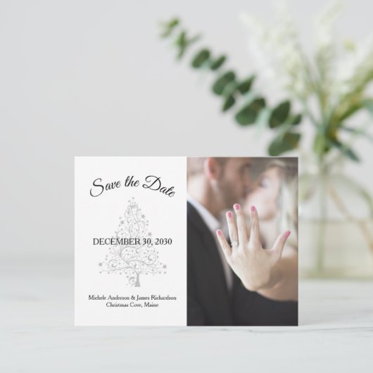 冬エレガントの結婚式の写真を保存する 案内ポストカード (スタンド正面)