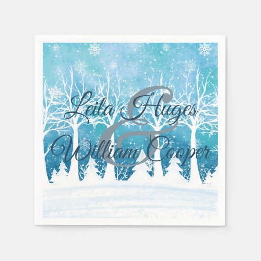 冬エレガントの結婚式青 スタンダードカクテルナプキン (正面)