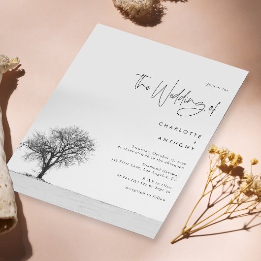 冬エレガントの結婚式 – 白黒のスノーフレーク 招待状