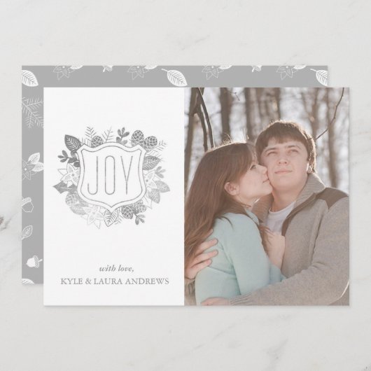 冬エレガントの葉フェイク銀箔フォトカード 招待状 (正面/裏面)