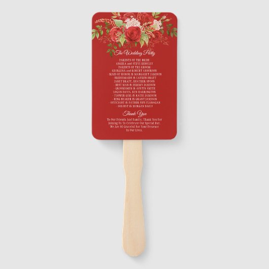 冬エレガントの赤いバラと緑結婚の | ハンドファン (裏面)