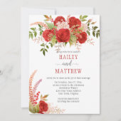 冬エレガントの赤いバラと緑結婚の | 招待状 (正面)