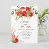 冬エレガントの赤いバラと緑結婚の | 招待状 (スタンド正面)