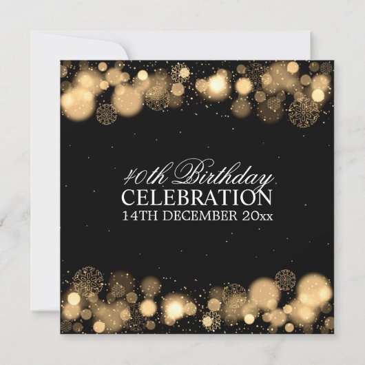 冬エレガントの40歳の誕生日パーティー金ゴールド 招待状 (裏面)