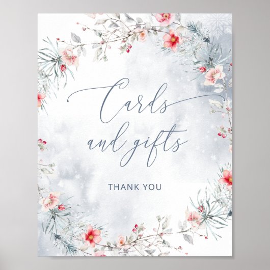 冬エレガントほこりっぽい青い雪のカードとギフト ポスター (正面)