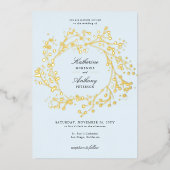 冬エレガントアイスブルー金ゴールドベリーリース結婚ズ 箔招待状 (正面)