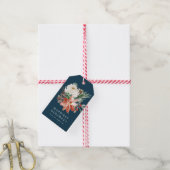 冬エレガントフローラネイビーパーソナライズされたホリデイ ギフトタグ (より糸付き)