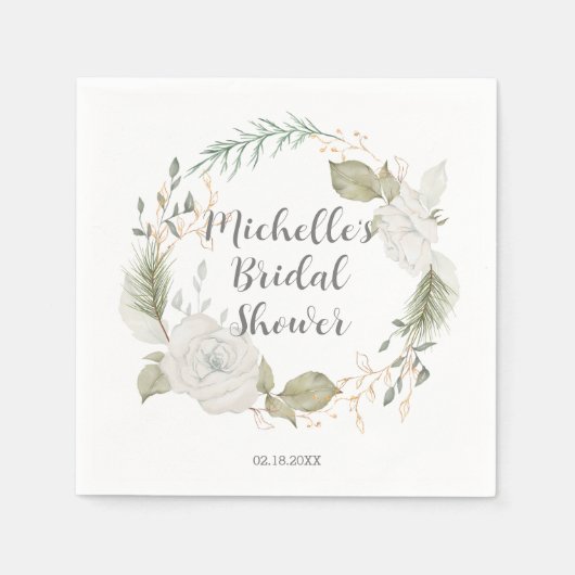 冬エレガントフローラリースブライダルシャワー スタンダードカクテルナプキン (正面)