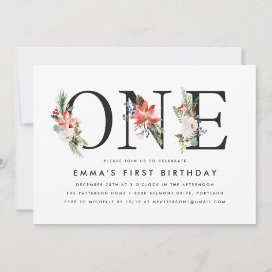 冬エレガントフローラ1st誕生日パーティー 招待状 (正面)